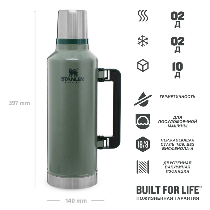Термос Stanley Classic 2,3 л, темно-зеленый